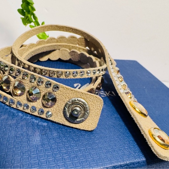 Swarovski Power Slake Tan Double Wrap Crystal Bracelet - Picture 7 of 14